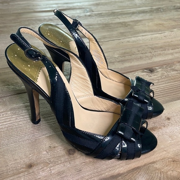 Cole Haan with Nike Air Black Patent Leather Peep Toe Pumps - Picture 1 of 11